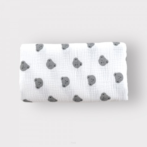 Prześcieradło muślinowe z gumką 120*60 (popielate misie)