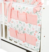 Przybornik na łóżeczko "KOKARDKA" (eucaliptus +pudrowy róż)