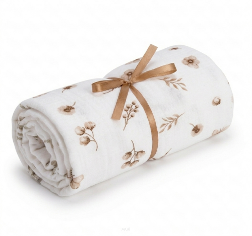 Prześcieradło muślinowe z gumką do łóżeczka 90*40 (soft beige garden)