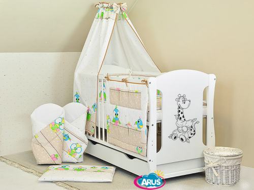 ARUŚ 4 el. pościel do łóżeczka 120*90 (21-bezowe sowy NOWE)