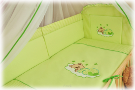 3 elementowa pościel HAFTOWANA (zielony miś na chmurce)