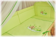 3 elementowa pościel HAFTOWANA (zielony miś na chmurce)