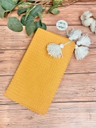 Koc wafelek bawełniany pompony 100x75 (mustard)