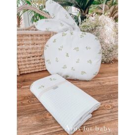 Zestaw wafelek koc + podusia Bunny (biały +gałązki)