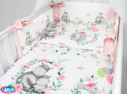 7 el.Pościel do łóżeczka 120x90 dwustronna "KOKARDKA" (hipcie różowe +pudrowy róż)