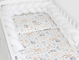 5 el.Pościel do łóżeczka 120x90 "Nature&Flowers" (jeżyki beżowe +biały warkocz)