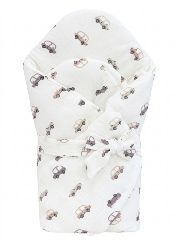 Rożek becik muślinowy, otulacz, kołderka, mata z wypełnieniem 4w1 (cars)