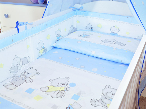 ARUŚ 5 el. pościel do łóżeczka 120*90 (34-niebieskie misie cukierki)