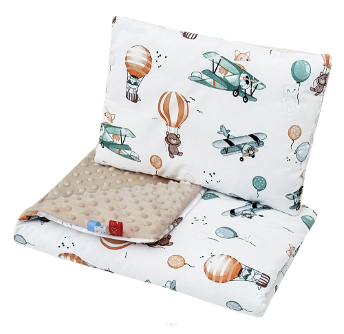 Pościel do wózka / kołyski MINKY (beżowy +lis w samolocie)