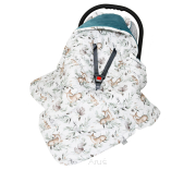 Otulacz śpiworek 90x90 z kapturkiem do fotelika velvet/bawełna (morski +popielata wiewiórka)