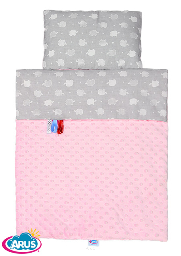 Pościel do wózka / kołyski MINKY (rózowy +popiel słoniki)