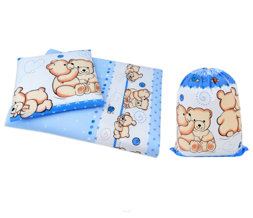 Pościel do przedszkola żłobka 100x135 z wypełnieniem + Worek-4el (niebieski teddy)