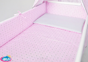 5 el.Pościel do łóżeczka 120x90 "DWUSTRONNA" różowe romby + popiel gładki