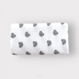 Prześcieradło muślinowe z gumką 100*50 (popielate misie)