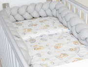 5 el.Pościel do łóżeczka 120x90 "Nature&Flowers" (żółte misie na chmurce +popiel warkocz)