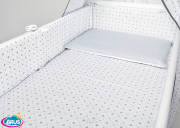 7 el.Pościel do łóżeczka 120x90 "DWUSTRONNA" biale romby +popiel gładki