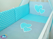4 el.Pościel z aplikacją 120x90 "Grochy" (turkus popiel)