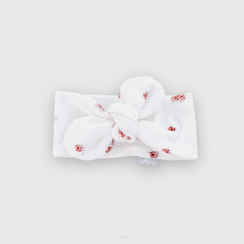 Opaska na główkę bawełniana prążkowana wiązana (eternal roses dusty)