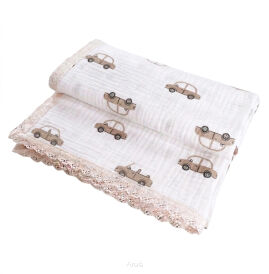 Kocyk Muślinowy z Koronką Double Gauze 100x75 - cars