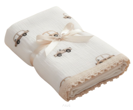 Koc muślinowy kreszowany koronka 100x75 (cars)