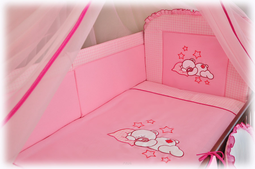 2 elementowa pościel HAFTOWANA (różowy miś z łatką)