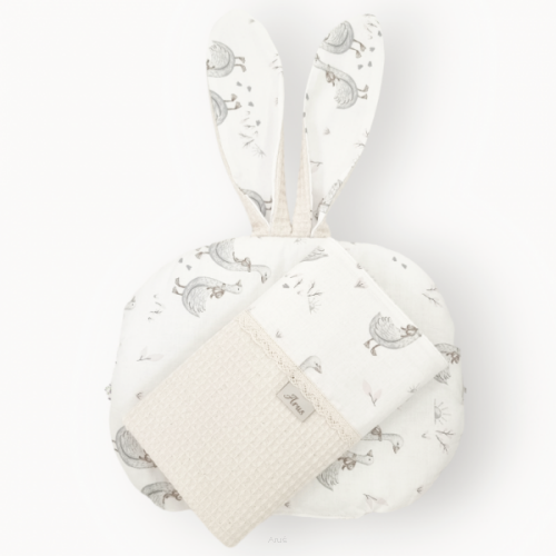 Zestaw wafelek koc + podusia Bunny (beżowy+gąski białe)