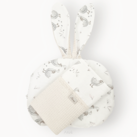 Zestaw wafelek koc + podusia Bunny (beżowy+gąski białe)