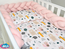 3 el.Pościel do łóżeczka 120x90 "Nature&Flowers" (niedźwiadki +różowy warkocz)