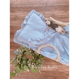 3 el. pościel z falbankami 120x90 ECO muślinowa (gwiazdki na niebieskim)