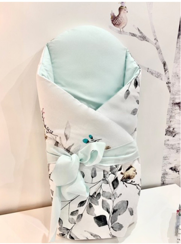 Rożek becik usztywniony wiązany (sarenka popielata +mięta)