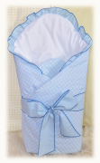 Rożek becik niemowlęcy wiązany (niebieska kratka)