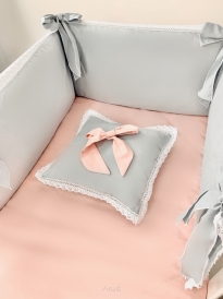 4 el.Pościel do łóżeczka 120x90 "BOHO" (pudrowy róż +szary)