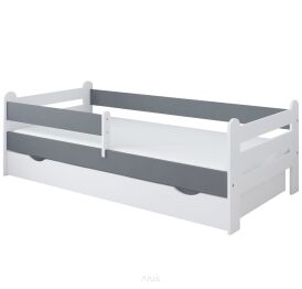 Łóżko dziecięce z szufladą z barierką 160X80 LIAM biało szary