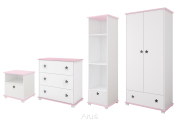 Zestaw mebli dziecięcych STAR 4 : komoda + szafa + regał + szafka nocka (biało/różowy)