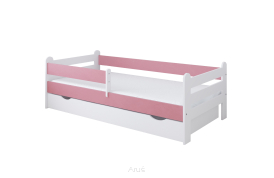 Łóżko dziecięce z szufladą z barierką 160X80 LIAM biało różowy