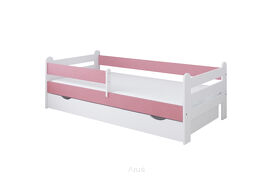 Łóżko dziecięce z szufladą z barierką 160X80 LIAM biało różowy