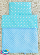 Pościel do wózka / kołyski MINKY (niebieski+turkus grochy)