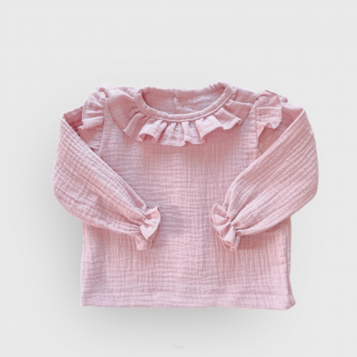 Koszula muślinowa z falbanką (pudrowy róż)