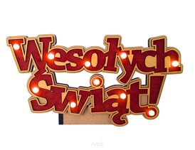 Drewniany Napis LED "Wesołych Świąt" Ręcznie Robiona Dekoracja Domu Ozdoba Świąteczna