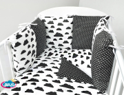 2 el.Pościel do łóżeczka 120x90 "MODUŁOWA" czarne chmurki+kropki na czarnym