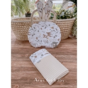 Zestaw wafelek koc + podusia Bunny (krem +zwierzęta leśne bezowe)