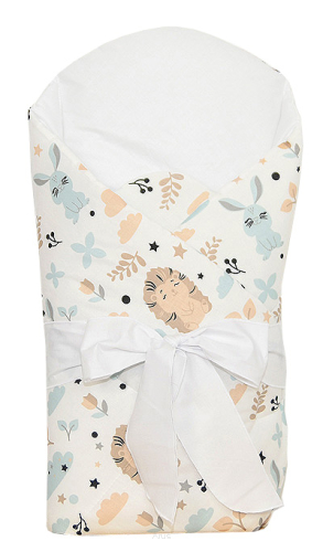 Rożek becik usztywniony wiązany KOKARDKA (jeżyki beżowe +biały)