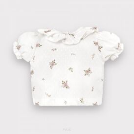 Koszula bawełniana plumetti z bufką krótki rękaw (petite fleur śmietanka)