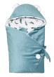 Otulacz śpiworek 100x100 z kapturkiem do fotelika velvet/bawełna (morski +piórka) - 2