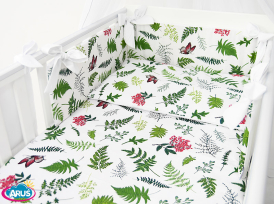 5 el.Pościel do łóżeczka 120x90 dwustronna "KOKARDKA" (jarzebina +biały gładki)