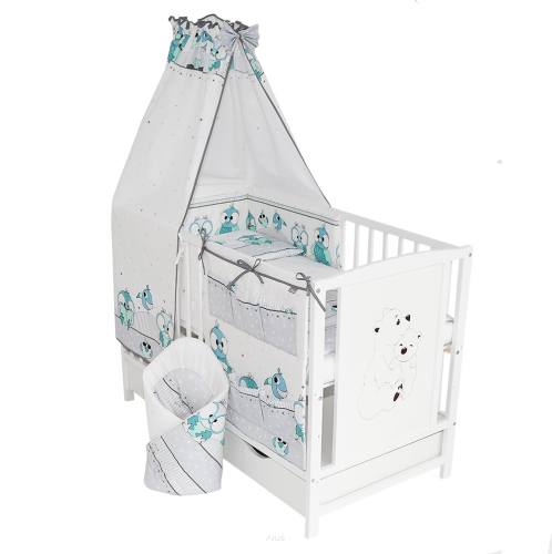 15 el. łóżeczko dzieciece z szufladą MAJA kolor biały materac pościel