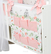 Przybornik na łóżeczko "KOKARDKA" (hipcie pomarańcz +pudrowy róż)