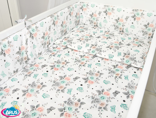ARUŚ 3 el. pościel do łóżeczka 120*90 (154-różyczki białe)