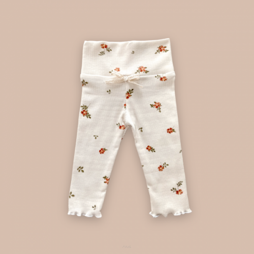 Legginsy bawełniane prążkowane (eternal roses wilde beżowe)