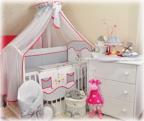 5 el.Pościel do łóżeczka 120x90 z moskitierą 